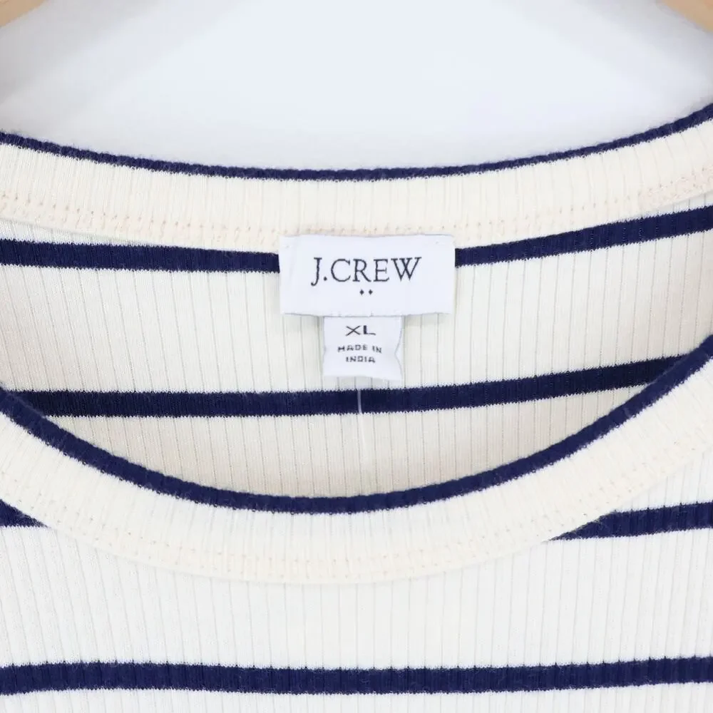 NWT J.Crew Factory Striped Ribbed-Knit Mixy Dress Ivory Antique Navy Size XL